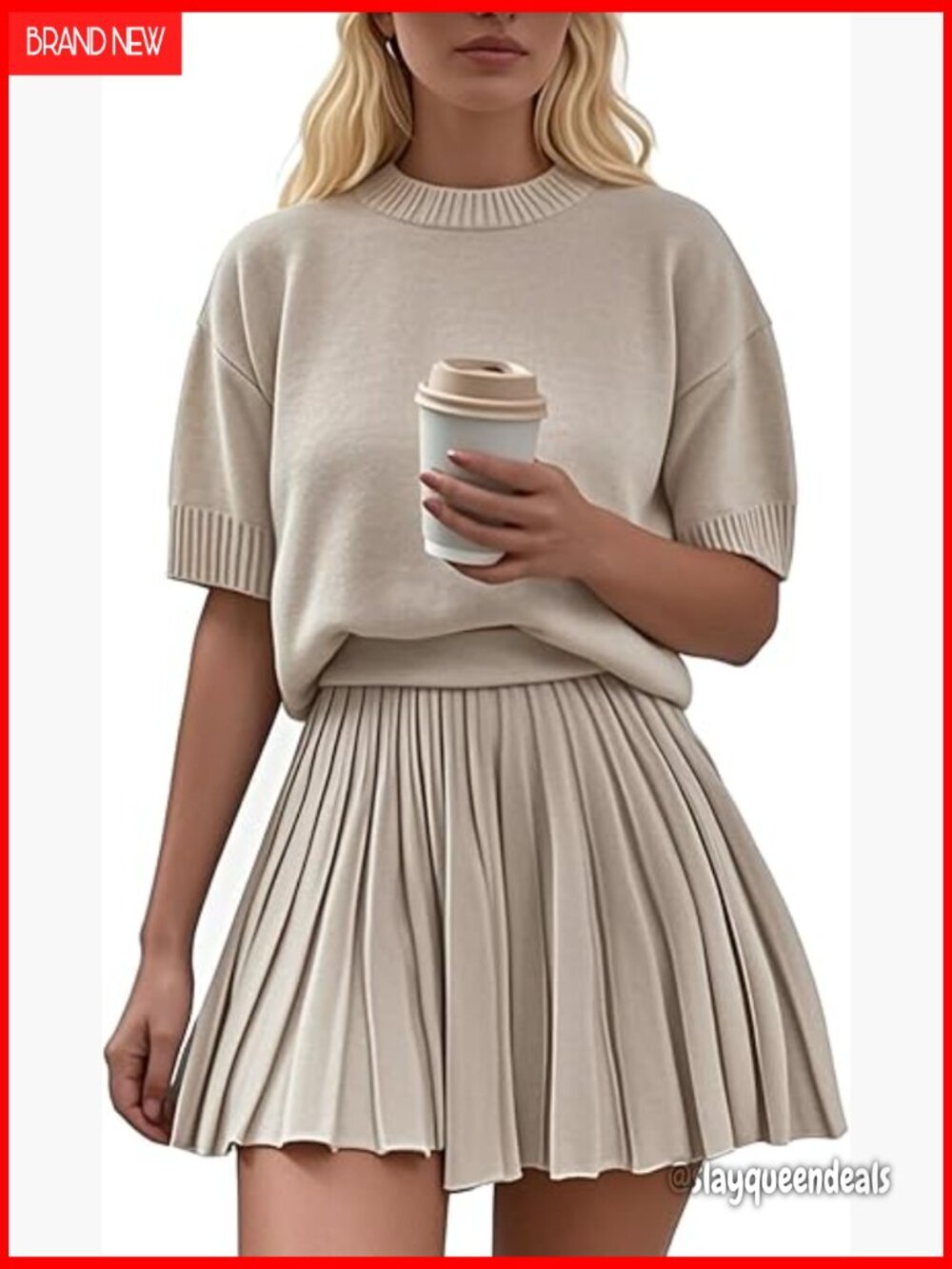 Soft Knit Top and Pleated Skirt Set, Loose Fit, Summer Outfit